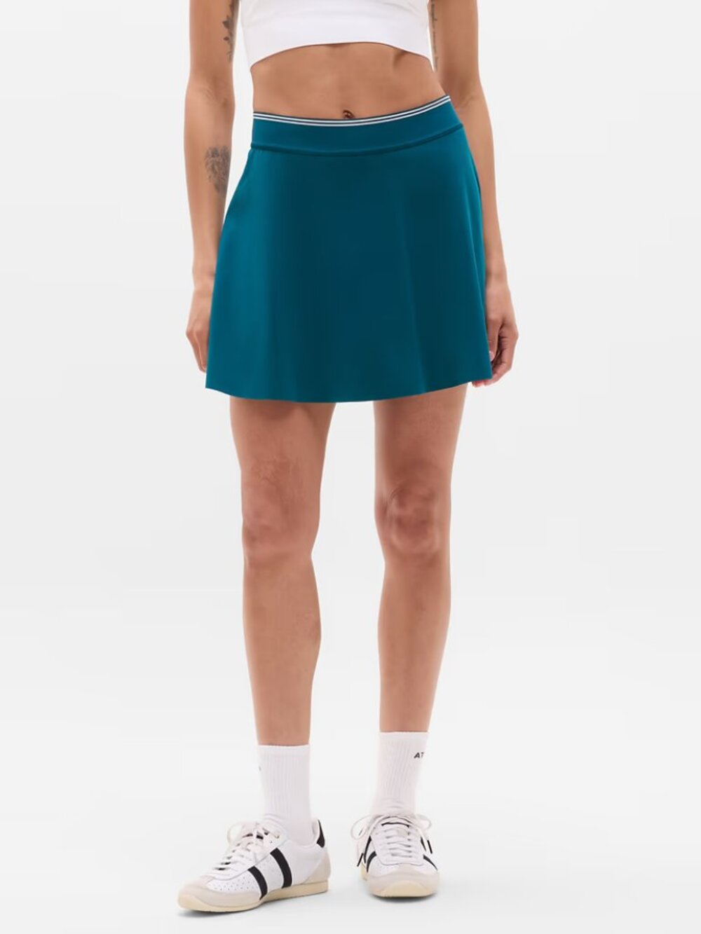 New Athleta S Ace A-Line tipped 15 1/2" Skort Coastal Teal White Stripes Small